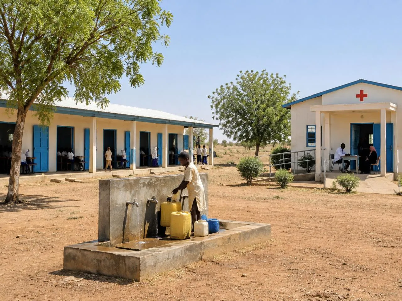 Representative school, health and water infrastructure in a rural setting