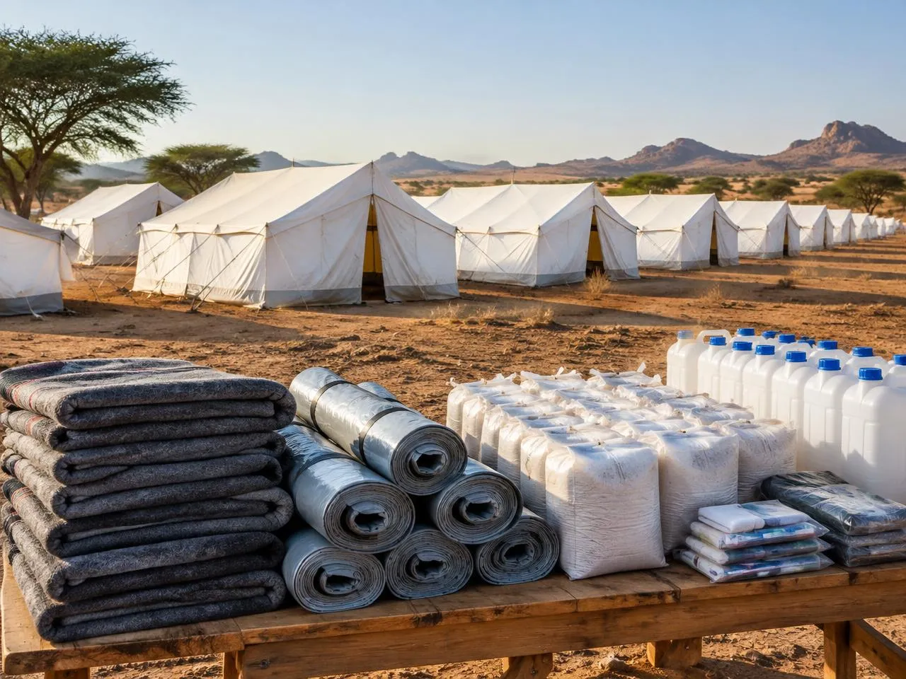 Representative shelter tents and non-food relief supplies